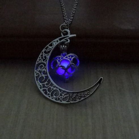 Lunar Glow Pendant Necklace - Silver-Plated Moon Shape - EclipticJew
